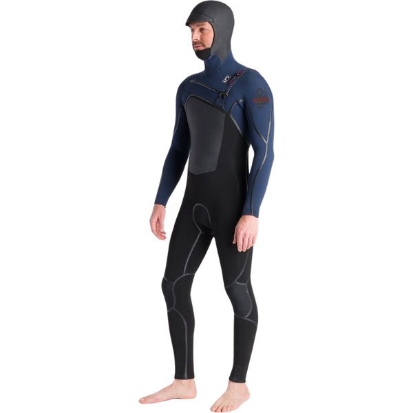 2025 C-Skins Heren NuWave Wired 5/4mm Borst Ritssluiting Met Capuchon Wetsuit C-NWI54MH - Black / Bluestone X / Rust